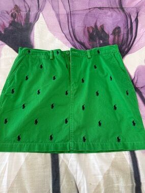 Ralph Lauren Green Mini Skirt with Navy Pony Embroidery